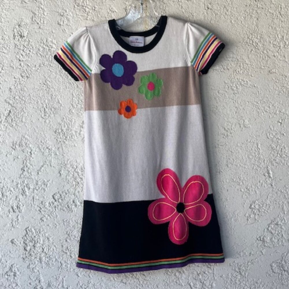 Colorful Cotton Knit Dress with Flowers & Stripes